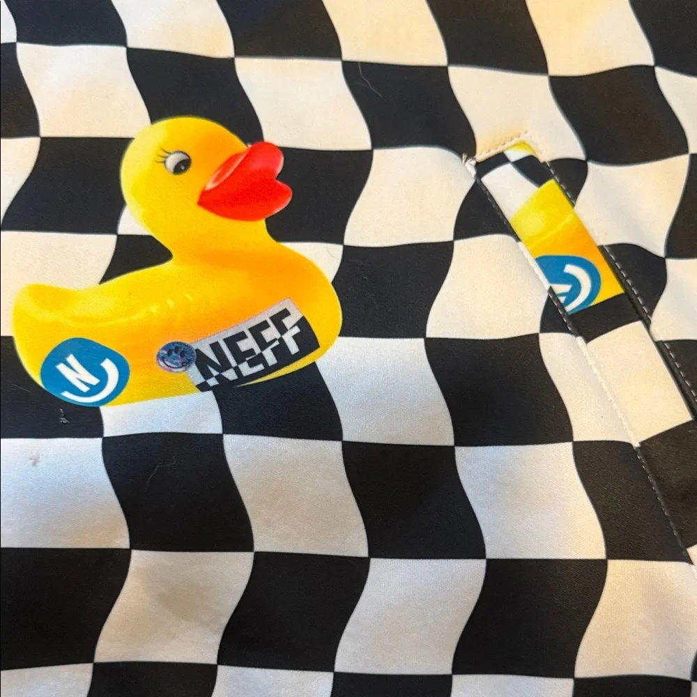 Neff Black and White Geometric Hoodie with Duck Design - Picture 3 of 4